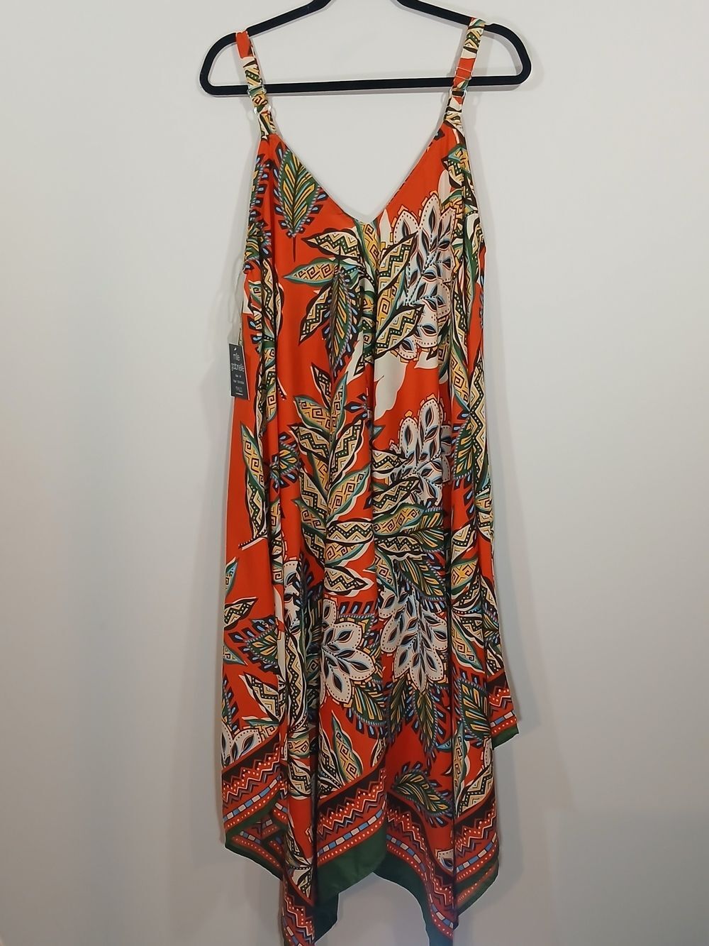 NWT Mlle Gabrielle Tropical Handkerchief Hem Dress Size 1X Boho Tropical - Picture 3 of 9